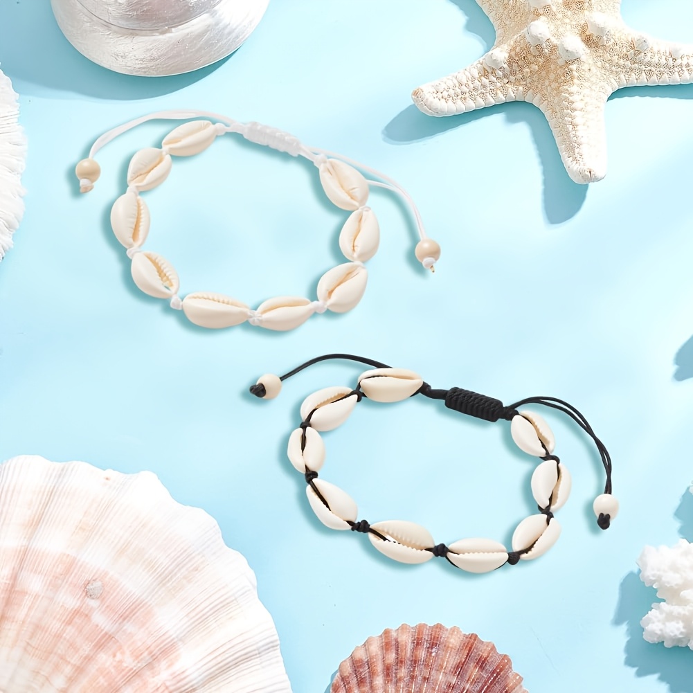 Two Shell-Woven Anklets with Starfish and Turtle Decorations
